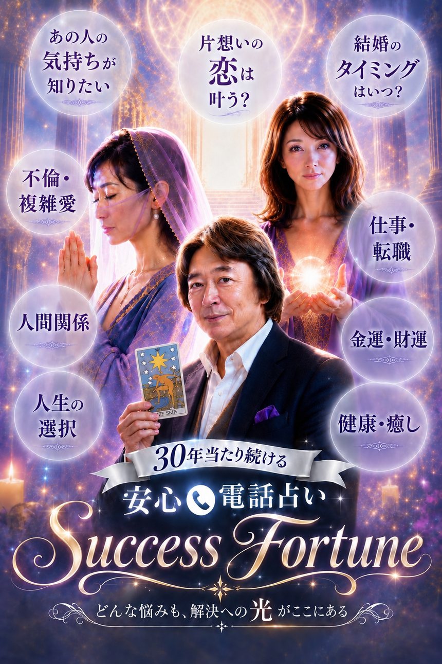 電話占いサクセスフォーチュン｜あの人の気持ち・片想い・結婚のタイミング・不倫・複雑愛・人間関係・人生の選択・仕事・転職・金運・財運・健康・癒し